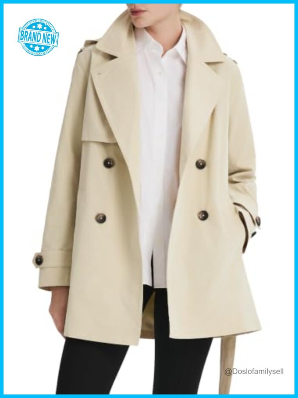 Women's Hooded Trench Coat Double Breasted Belted Mid-Length Outerwear